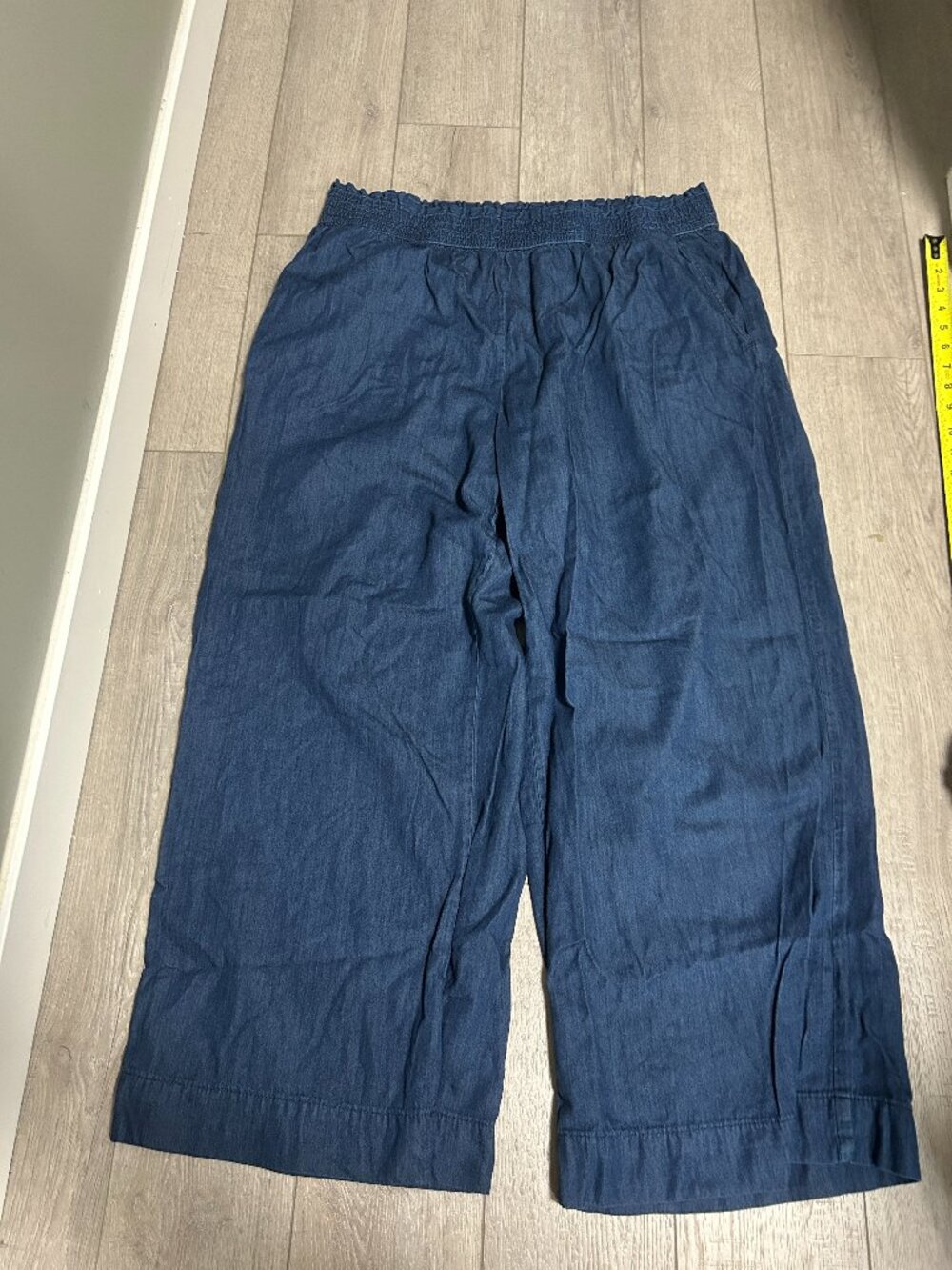 Joe Fresh Navy Linen Cotton Pull On Wide Leg Crop Pants | Women's 1X Stretch